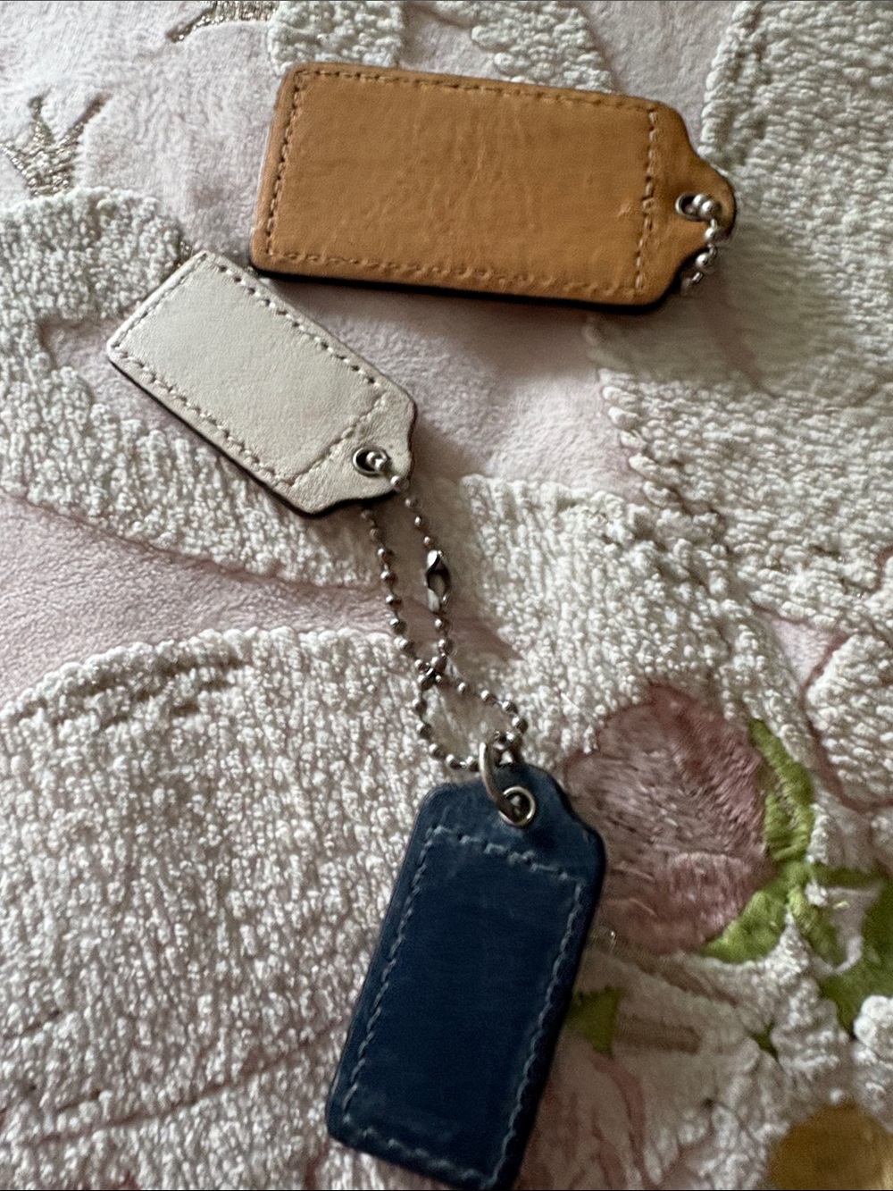 Coach Leather Key & Card Tags Trio in Black, Cream & Tan - Picture 3 of 3